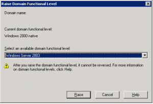 click Raise Forest Functional Level